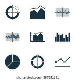 Set Of Graphs, Diagrams And Statistics Icons. Premium Quality Symbol Collection. Icons Can Be Used For Web, App And UI Design.