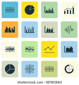 Set Of Graphs, Diagrams And Statistics Icons. Premium Quality Symbol Collection. Icons Can Be Used For Web, App And UI Design.