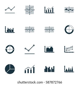 Set Of Graphs, Diagrams And Statistics Icons. Premium Quality Symbol Collection. Icons Can Be Used For Web, App And UI Design.