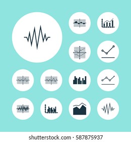 Set Of Graphs, Diagrams And Statistics Icons. Premium Quality Symbol Collection. Icons Can Be Used For Web, App And UI Design.