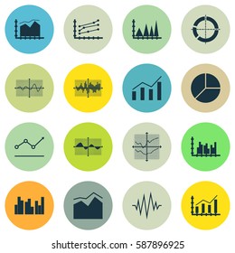 Set Of Graphs, Diagrams And Statistics Icons. Premium Quality Symbol Collection. Icons Can Be Used For Web, App And UI Design.