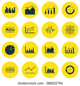 Set Of Graphs, Diagrams And Statistics Icons. Premium Quality Symbol Collection. Icons Can Be Used For Web, App And UI Design.