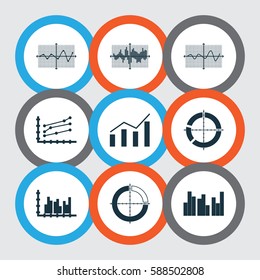 Set Of Graphs, Diagrams And Statistics Icons. Premium Quality Symbol Collection. Icons Can Be Used For Web, App And UI Design.