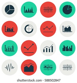 Set Of Graphs, Diagrams And Statistics Icons. Premium Quality Symbol Collection. Icons Can Be Used For Web, App And UI Design.