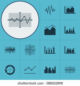 Set Of Graphs, Diagrams And Statistics Icons. Premium Quality Symbol Collection. Icons Can Be Used For Web, App And UI Design.