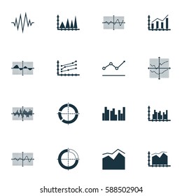 Set Of Graphs, Diagrams And Statistics Icons. Premium Quality Symbol Collection. Icons Can Be Used For Web, App And UI Design.
