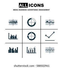 Set Of Graphs, Diagrams And Statistics Icons. Premium Quality Symbol Collection. Icons Can Be Used For Web, App And UI Design.