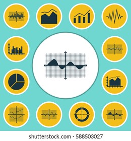 Set Of Graphs, Diagrams And Statistics Icons. Premium Quality Symbol Collection. Icons Can Be Used For Web, App And UI Design.