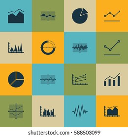 Set Of Graphs, Diagrams And Statistics Icons. Premium Quality Symbol Collection. Icons Can Be Used For Web, App And UI Design.