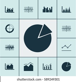 Set Of Graphs, Diagrams And Statistics Icons. Premium Quality Symbol Collection. Icons Can Be Used For Web, App And UI Design.
