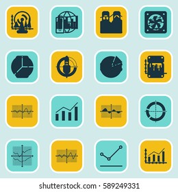 Set Of Graphs, Diagrams And Statistics Icons. Premium Quality Symbol Collection. Icons Can Be Used For Web, App And UI Design.