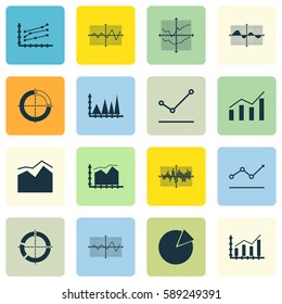 Set Of Graphs, Diagrams And Statistics Icons. Premium Quality Symbol Collection. Icons Can Be Used For Web, App And UI Design.
