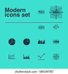 Set Of Graphs, Diagrams And Statistics Icons. Premium Quality Symbol Collection. Icons Can Be Used For Web, App And UI Design.