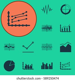 Set Of Graphs, Diagrams And Statistics Icons. Premium Quality Symbol Collection. Icons Can Be Used For Web, App And UI Design.