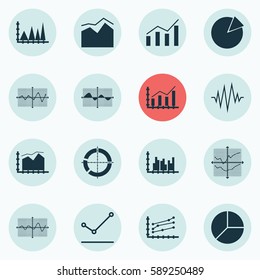 Set Of Graphs, Diagrams And Statistics Icons. Premium Quality Symbol Collection. Icons Can Be Used For Web, App And UI Design.