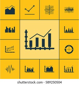 Set Of Graphs, Diagrams And Statistics Icons. Premium Quality Symbol Collection. Icons Can Be Used For Web, App And UI Design.