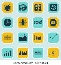 Set Of Graphs, Diagrams And Statistics Icons. Premium Quality Symbol Collection. Icons Can Be Used For Web, App And UI Design.