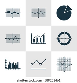 Set Of Graphs, Diagrams And Statistics Icons. Premium Quality Symbol Collection. Icons Can Be Used For Web, App And UI Design.
