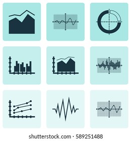 Set Of Graphs, Diagrams And Statistics Icons. Premium Quality Symbol Collection. Icons Can Be Used For Web, App And UI Design.