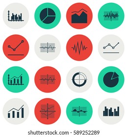 Set Of Graphs, Diagrams And Statistics Icons. Premium Quality Symbol Collection. Icons Can Be Used For Web, App And UI Design.