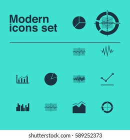 Set Of Graphs, Diagrams And Statistics Icons. Premium Quality Symbol Collection. Icons Can Be Used For Web, App And UI Design.