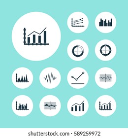 Set Of Graphs, Diagrams And Statistics Icons. Premium Quality Symbol Collection. Icons Can Be Used For Web, App And UI Design.