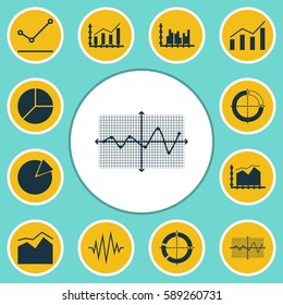 Set Of Graphs, Diagrams And Statistics Icons. Premium Quality Symbol Collection. Icons Can Be Used For Web, App And UI Design.