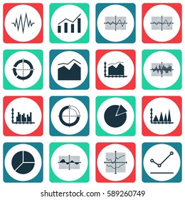 Set Of Graphs, Diagrams And Statistics Icons. Premium Quality Symbol Collection. Icons Can Be Used For Web, App And UI Design.