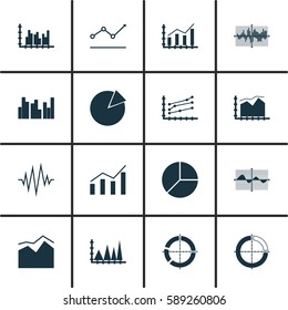 Set Of Graphs, Diagrams And Statistics Icons. Premium Quality Symbol Collection. Icons Can Be Used For Web, App And UI Design.