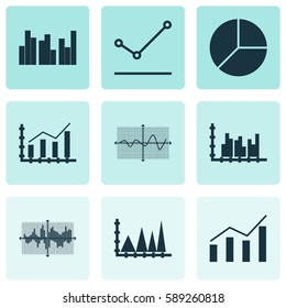 Set Of Graphs, Diagrams And Statistics Icons. Premium Quality Symbol Collection. Icons Can Be Used For Web, App And UI Design.