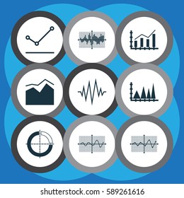 Set Of Graphs, Diagrams And Statistics Icons. Premium Quality Symbol Collection. Icons Can Be Used For Web, App And UI Design.