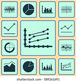 Set Of Graphs, Diagrams And Statistics Icons. Premium Quality Symbol Collection. Icons Can Be Used For Web, App And UI Design.