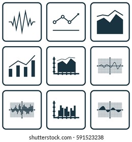 Set Of Graphs, Diagrams And Statistics Icons. Premium Quality Symbol Collection. Icons Can Be Used For Web, App And UI Design.