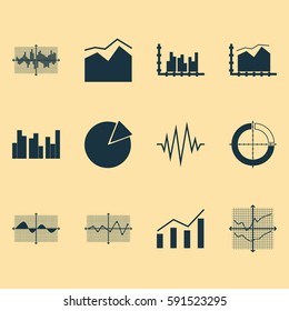 Set Of Graphs, Diagrams And Statistics Icons. Premium Quality Symbol Collection. Icons Can Be Used For Web, App And UI Design.