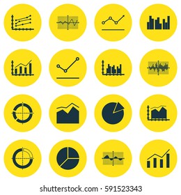 Set Of Graphs, Diagrams And Statistics Icons. Premium Quality Symbol Collection. Icons Can Be Used For Web, App And UI Design.