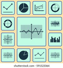 Set Of Graphs, Diagrams And Statistics Icons. Premium Quality Symbol Collection. Icons Can Be Used For Web, App And UI Design.