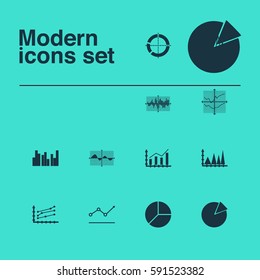 Set Of Graphs, Diagrams And Statistics Icons. Premium Quality Symbol Collection. Icons Can Be Used For Web, App And UI Design.
