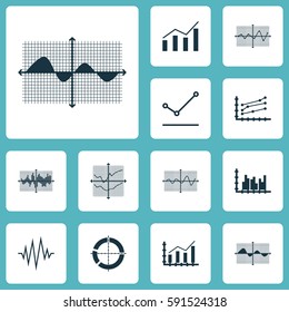 Set Of Graphs, Diagrams And Statistics Icons. Premium Quality Symbol Collection. Icons Can Be Used For Web, App And UI Design.