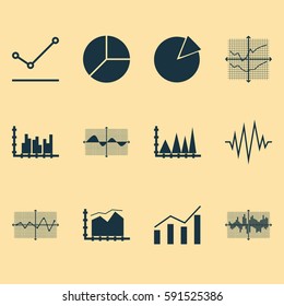 Set Of Graphs, Diagrams And Statistics Icons. Premium Quality Symbol Collection. Icons Can Be Used For Web, App And UI Design.