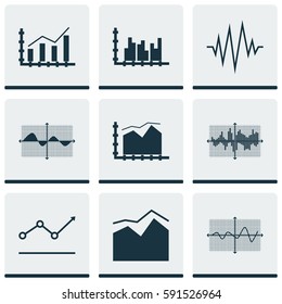Set Of Graphs, Diagrams And Statistics Icons. Premium Quality Symbol Collection. Icons Can Be Used For Web, App And UI Design.