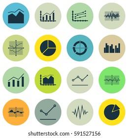 Set Of Graphs, Diagrams And Statistics Icons. Premium Quality Symbol Collection. Icons Can Be Used For Web, App And UI Design.