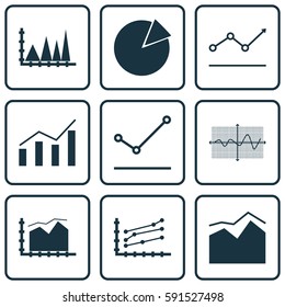 Set Of Graphs, Diagrams And Statistics Icons. Premium Quality Symbol Collection. Icons Can Be Used For Web, App And UI Design.