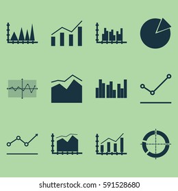 Set Of Graphs, Diagrams And Statistics Icons. Premium Quality Symbol Collection. Icons Can Be Used For Web, App And UI Design.