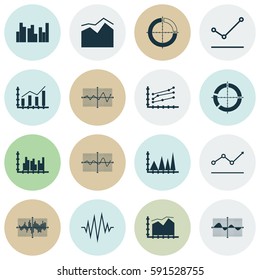 Set Of Graphs, Diagrams And Statistics Icons. Premium Quality Symbol Collection. Icons Can Be Used For Web, App And UI Design.