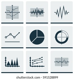 Set Of Graphs, Diagrams And Statistics Icons. Premium Quality Symbol Collection. Icons Can Be Used For Web, App And UI Design.