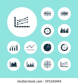 Set Of Graphs, Diagrams And Statistics Icons. Premium Quality Symbol Collection. Icons Can Be Used For Web, App And UI Design.