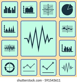 Set Of Graphs, Diagrams And Statistics Icons. Premium Quality Symbol Collection. Icons Can Be Used For Web, App And UI Design.
