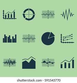 Set Of Graphs, Diagrams And Statistics Icons. Premium Quality Symbol Collection. Icons Can Be Used For Web, App And UI Design.
