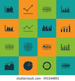 Set Of Graphs, Diagrams And Statistics Icons. Premium Quality Symbol Collection. Icons Can Be Used For Web, App And UI Design.