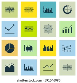 Set Of Graphs, Diagrams And Statistics Icons. Premium Quality Symbol Collection. Icons Can Be Used For Web, App And UI Design.